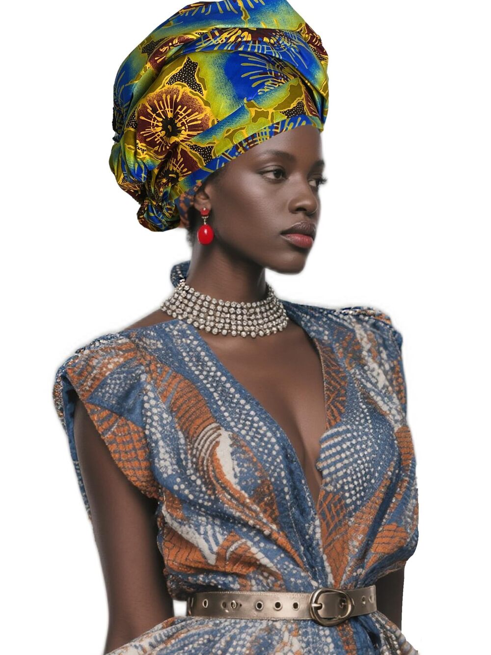 4490 African Gele Headwrap - Wax Print Head Scarf Turban For, Church